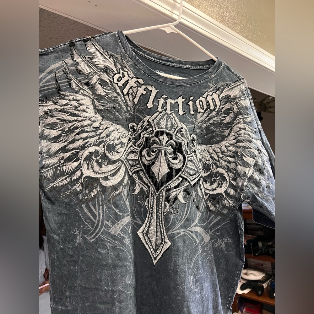 Affliction Black Short Sleeve Tee with Ornate Graphic